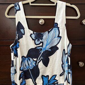 Tropical Floral Linen Cropped Tank in Sport Blue